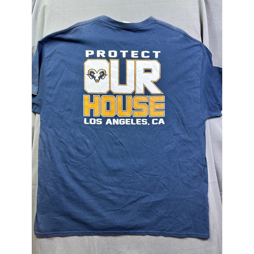 Gildan Los Angeles Rams Protect Our House Navy‎ Blue Graphic T-Shirt Men's XL